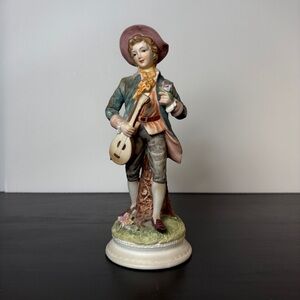 Vintage Lefton KW5358 Bisque Porcelain Figurine Music Guitar Cottagecore Decor